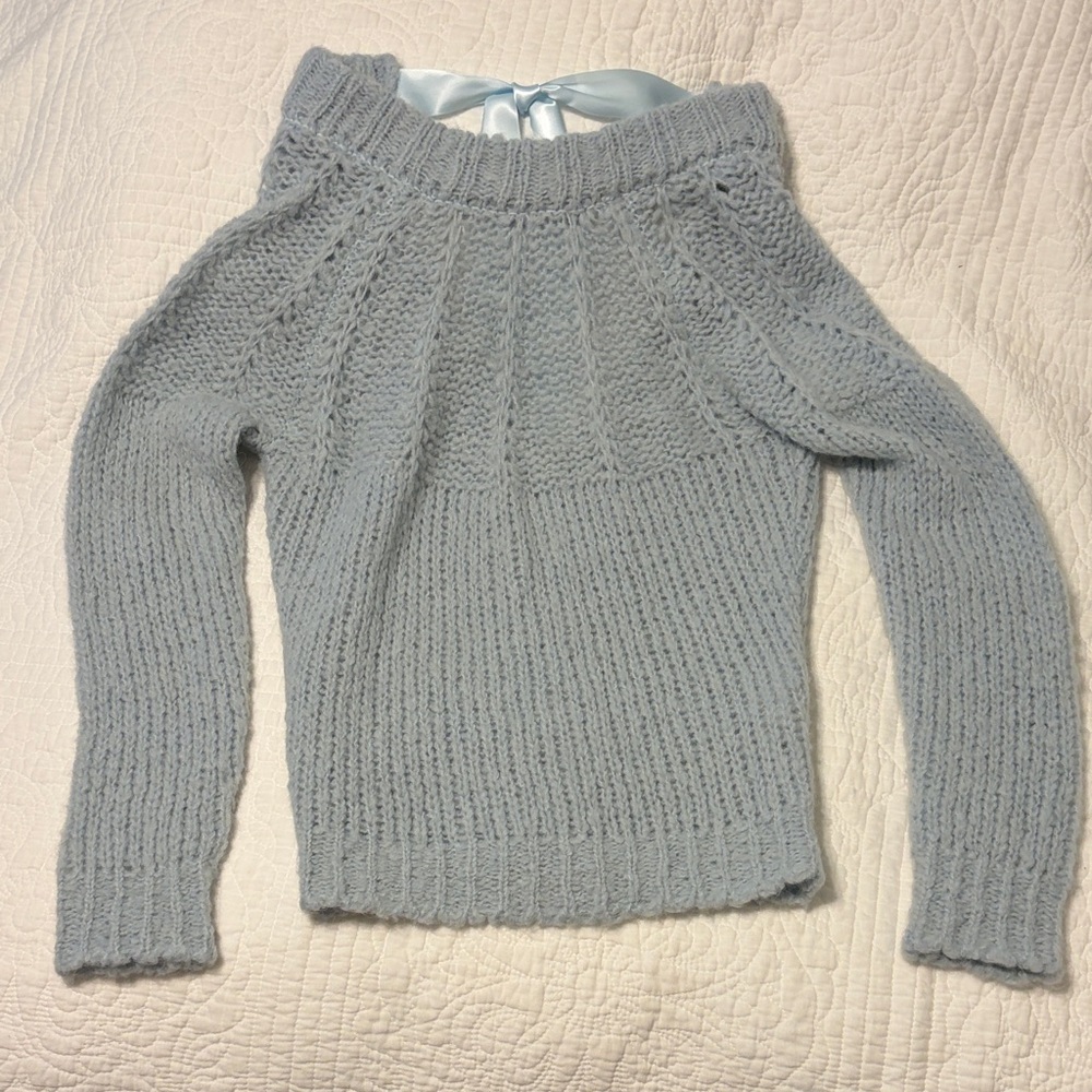 Off-the-Shoulder Light Blue Sweater